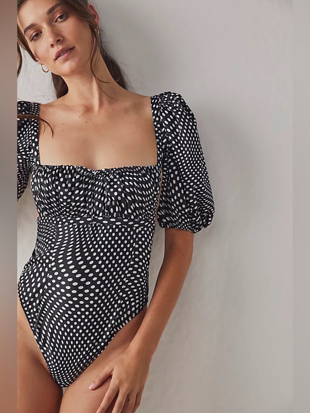 For Love & Lemons Dany Bodysuit Puff Sleeve Polka Dot Open Back Thong New Tags M - Picture 3 of 4